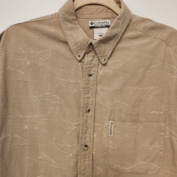 Columbia Button Up Shirt Embroidered Fish Print Short Sleeve Outdoor Mens XL - Picture 4 of 14